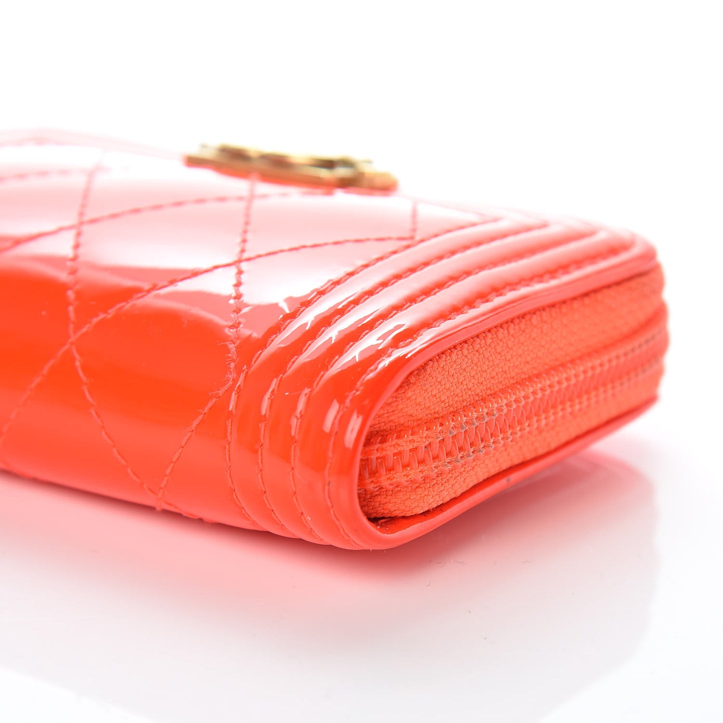 Patent Quilted Boy Zip Around Coin Purse Wallet Orange