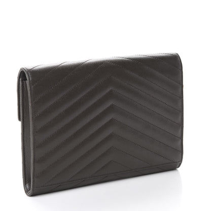 Saint Laurent Grain De Poudre Matelasse Chevron Monogram Envelope Clutch Earth 3 of 10