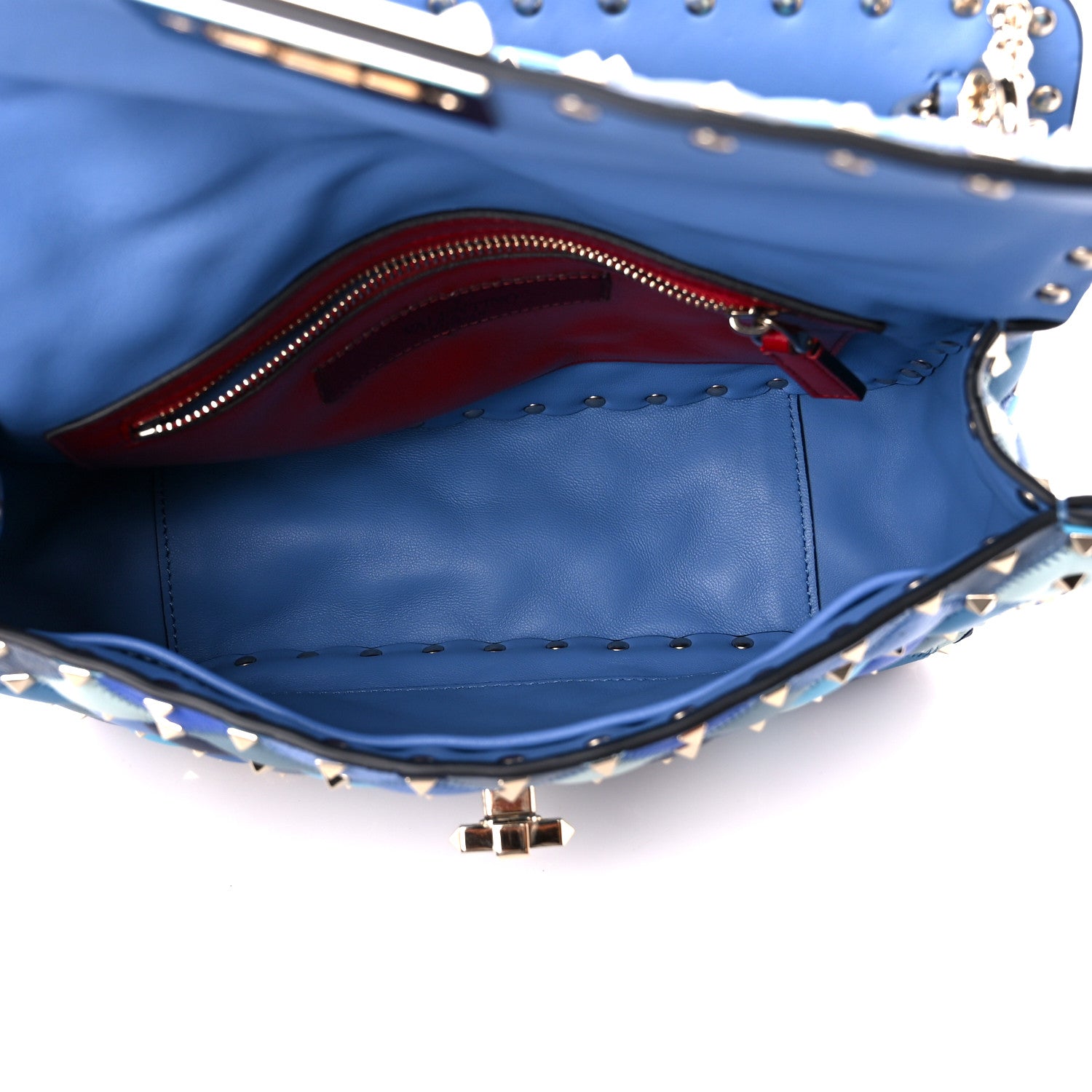 Valentino Garavani Lambskin Patchwork Medium Rockstud Spike Shoulder Bag Angel Blue 5 of 10