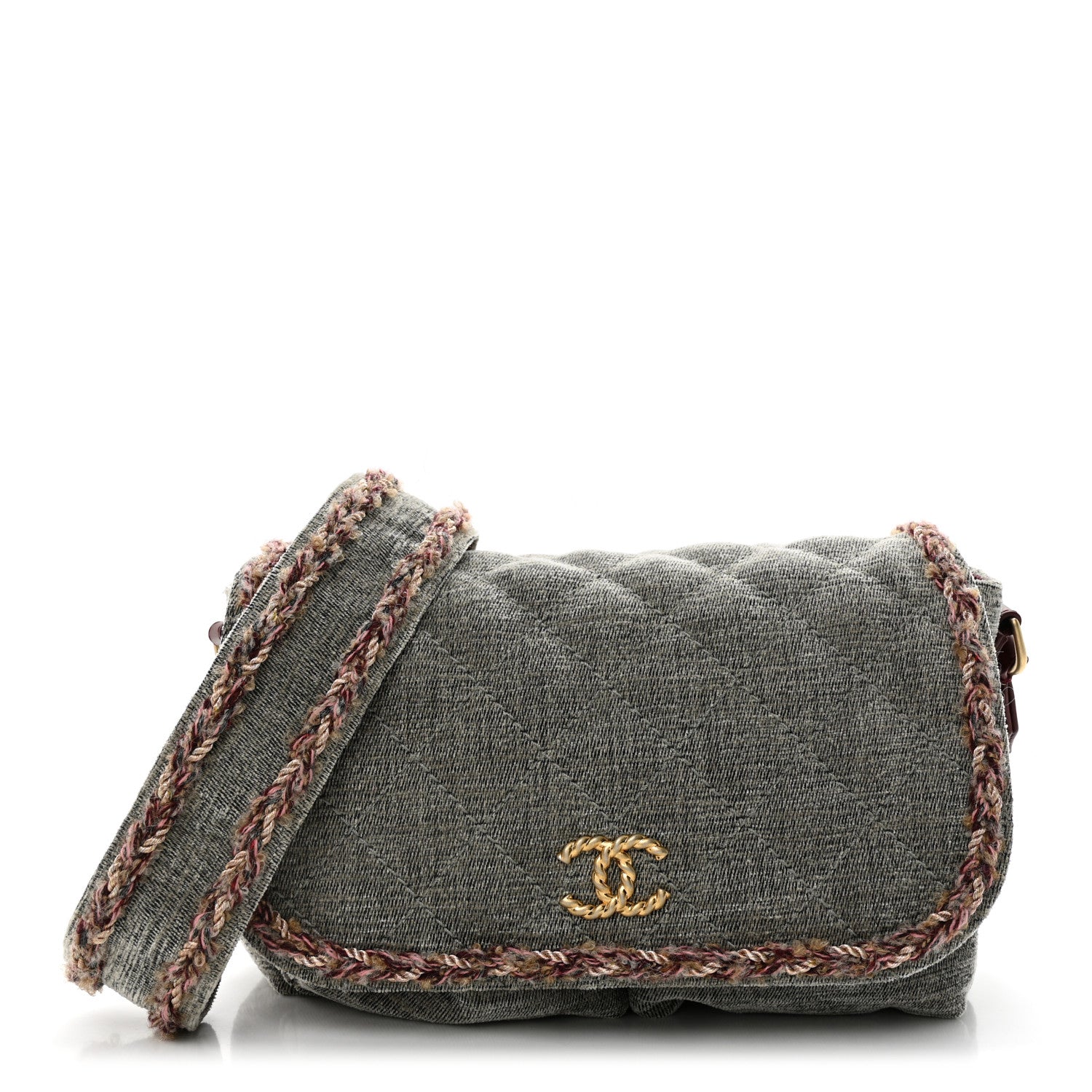 Chanel Wool Velvet Quilted Parisian Stroll Messenger Grey 1 of 11