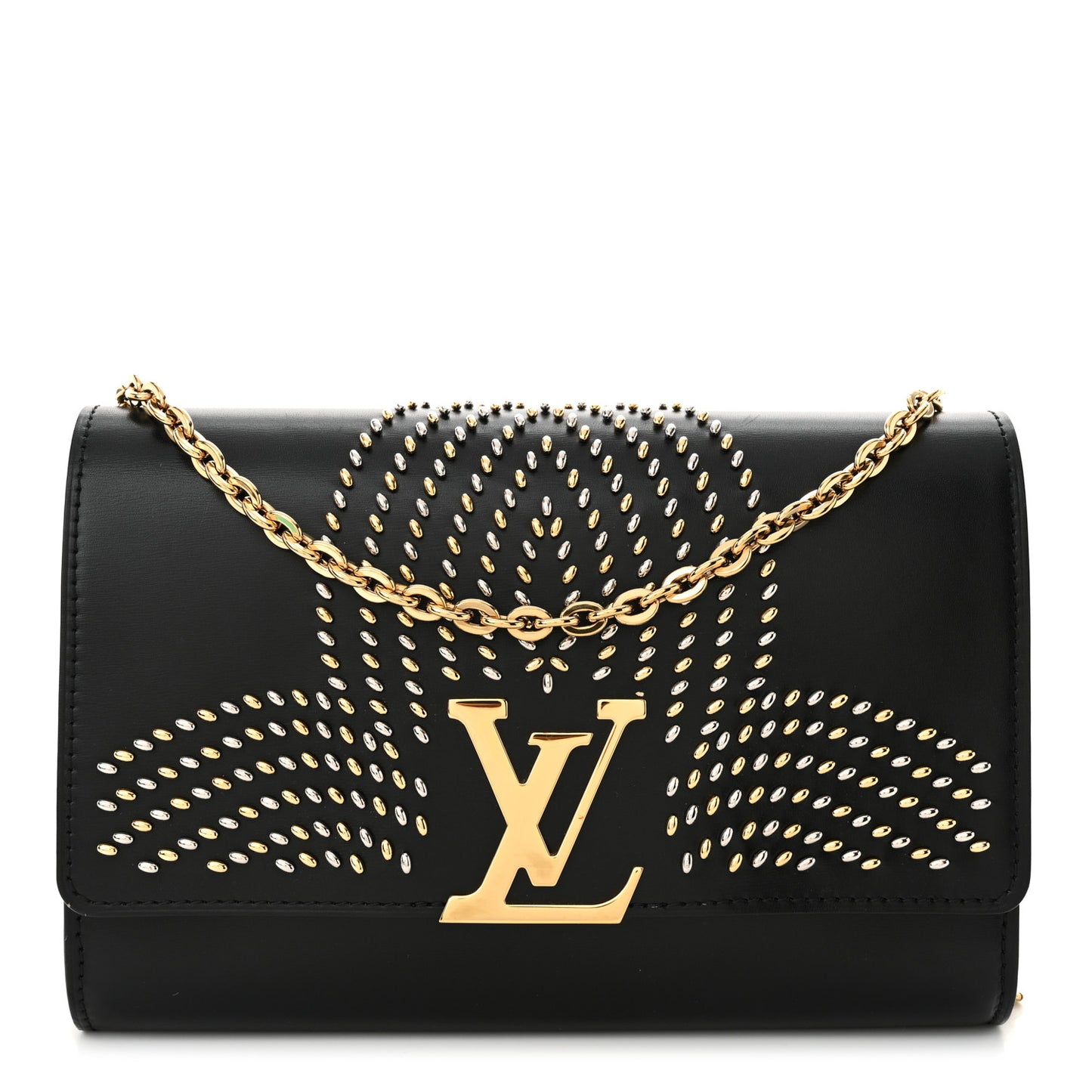 Calfskin Fleur De Lys Pochette Chain Louise Black