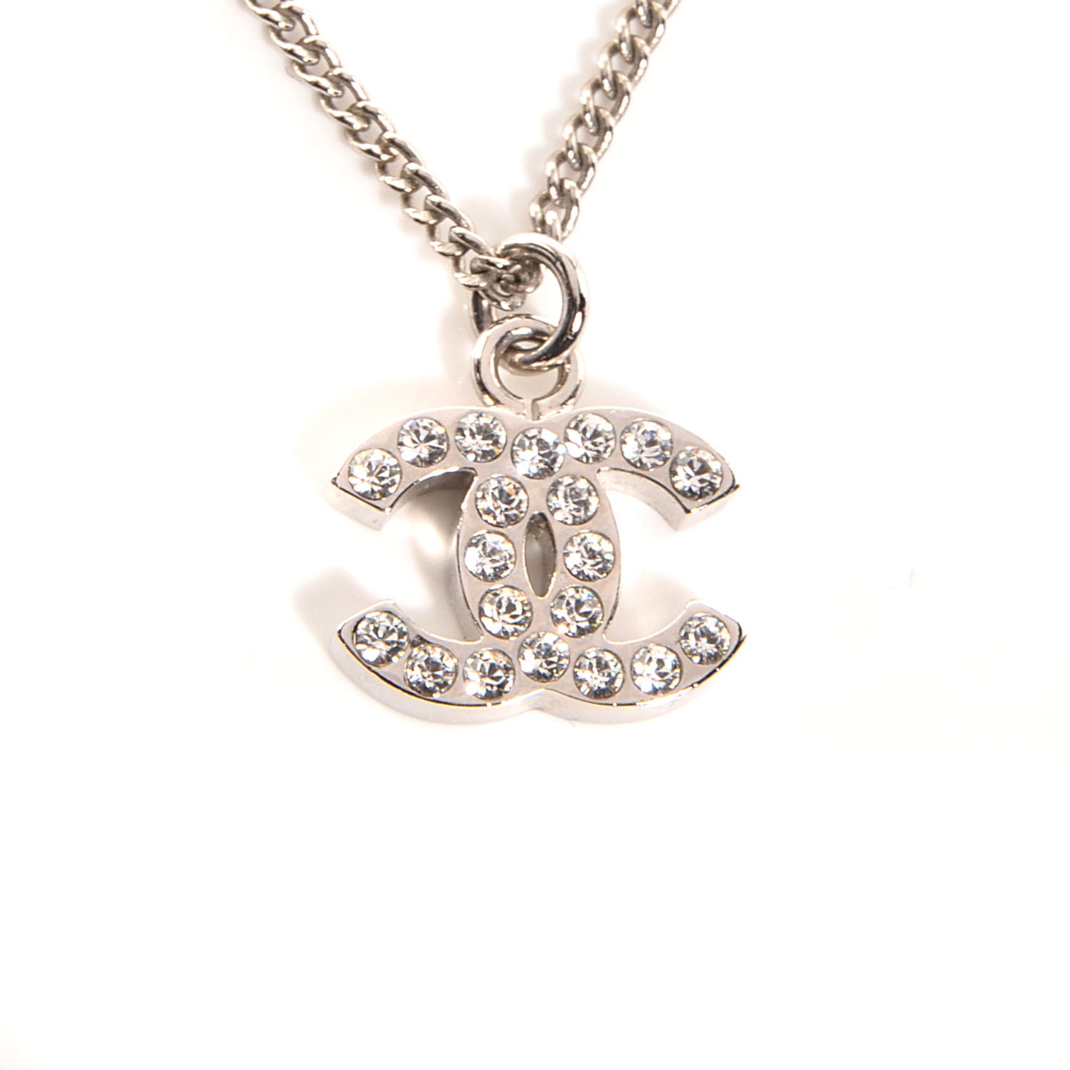 Chanel Crystal CC Timeless Necklace Silver 3 of 5