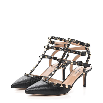 Valentino Garavani Nappa Rockstud Ankle Strap Low Heel Pumps 36 Black 3 of 9