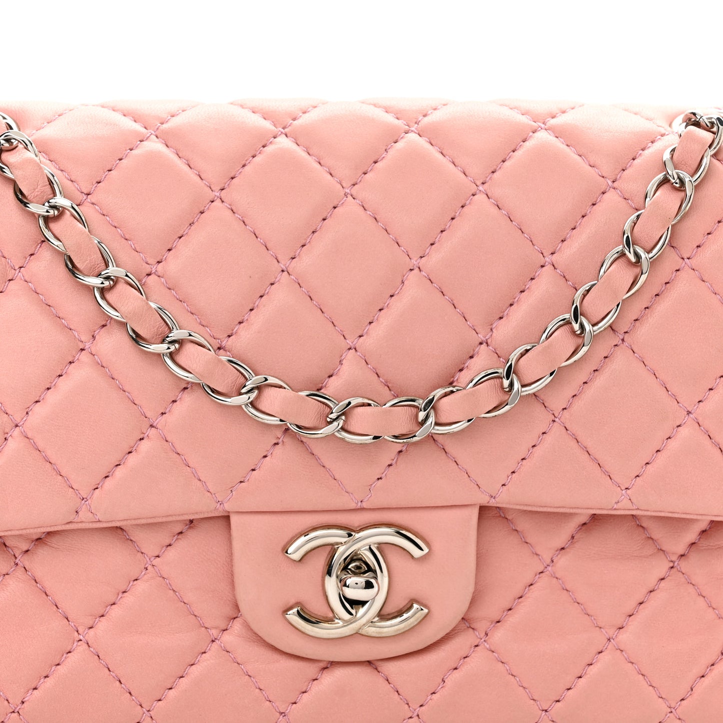 Lambskin Quilted Medium Double Flap Light Pink