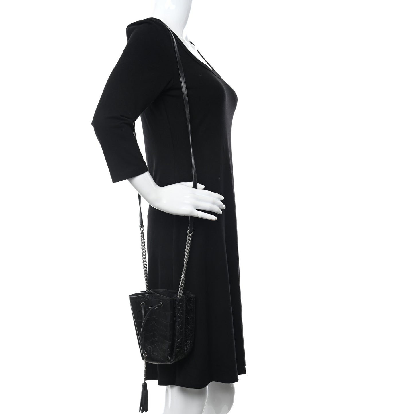 Calfskin Crocodile Embossed Mini Emmanuelle Bucket Bag Black