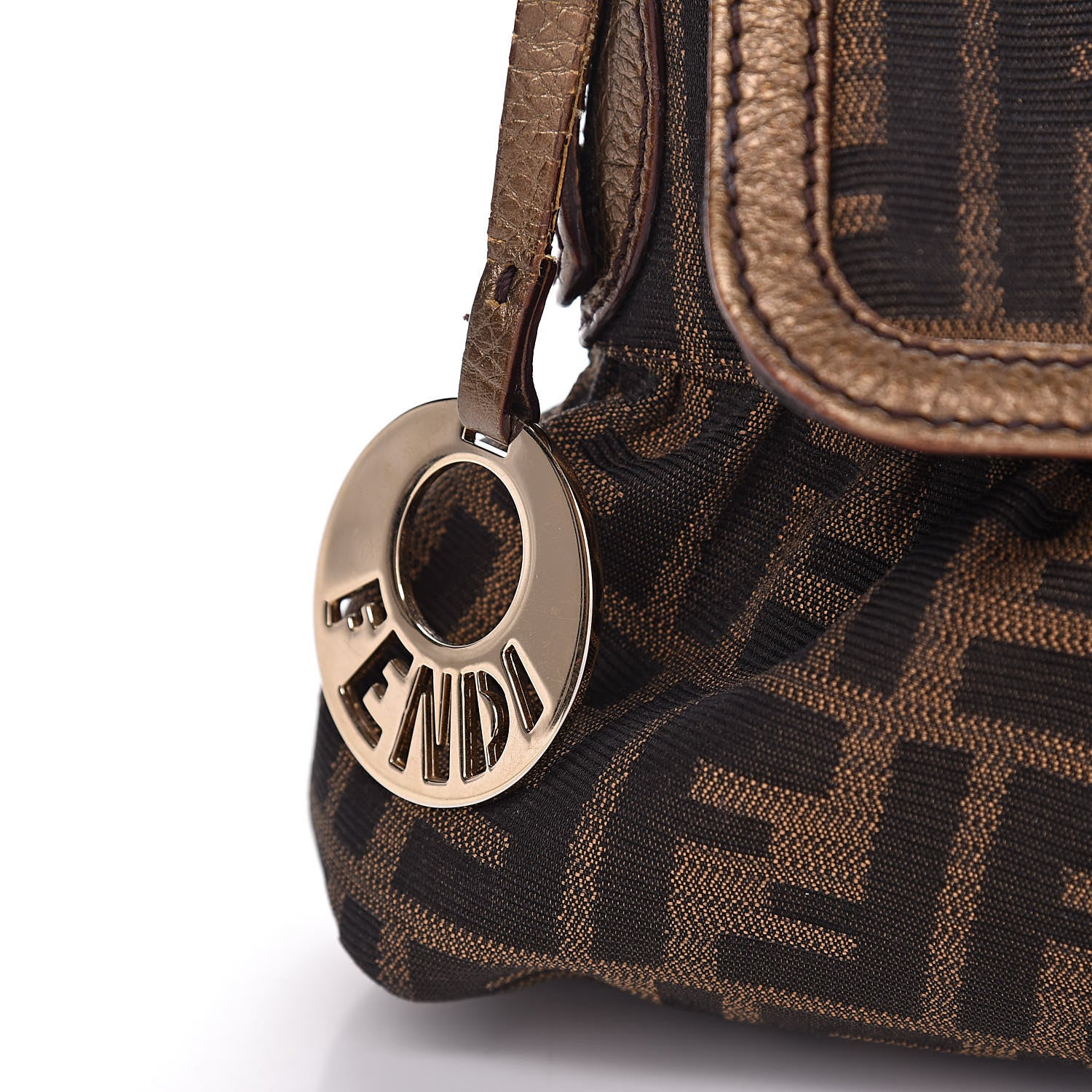Fendi Zucca Laminated Vachetta Small Chef Shoulder Bag Tobacco Bronzo 15 of 18