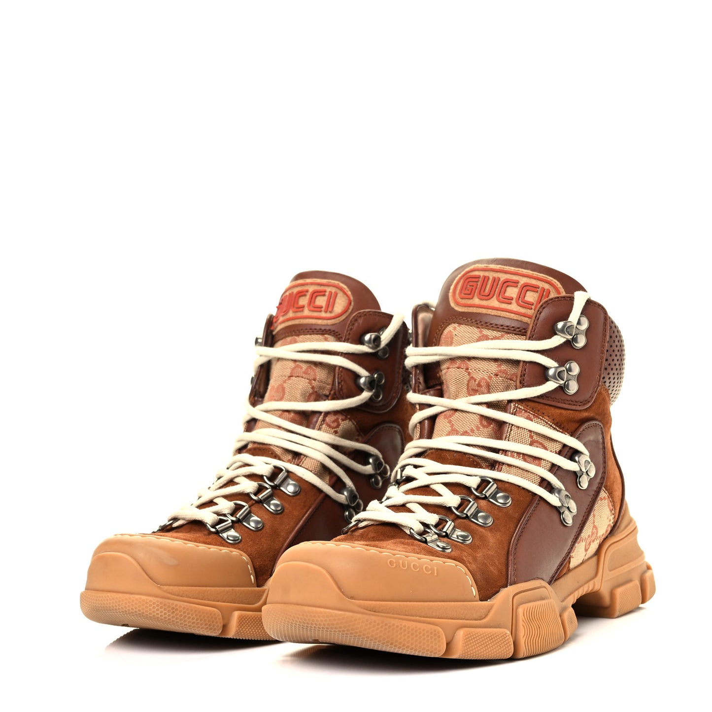 X SEGA Suede Calfskin GG Monogram Womens Flashtrek High-Top Sneakers 39 New Cuir Beige Ruggine