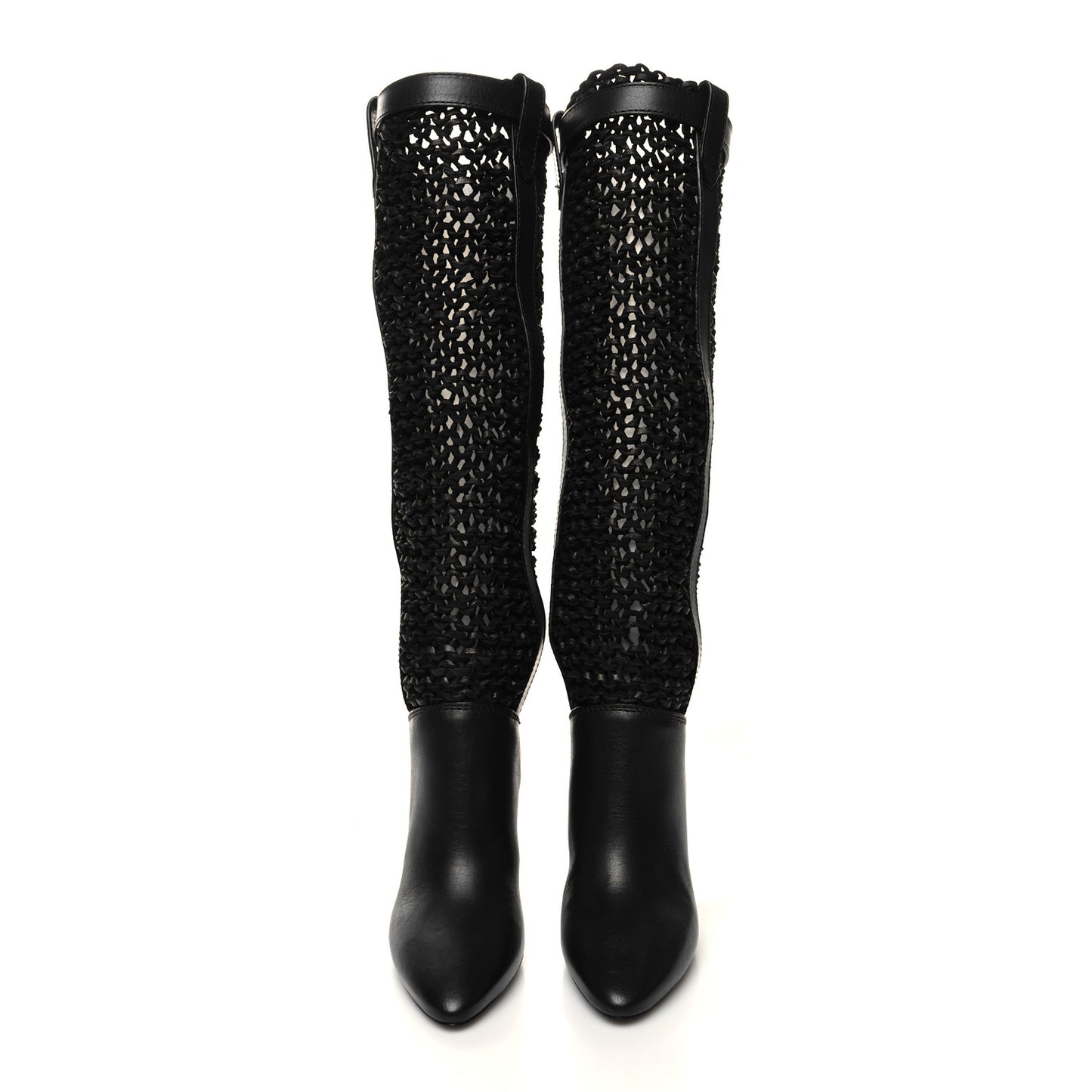 Calfskin Woven Kim 90 Knee High Boots 35 Black