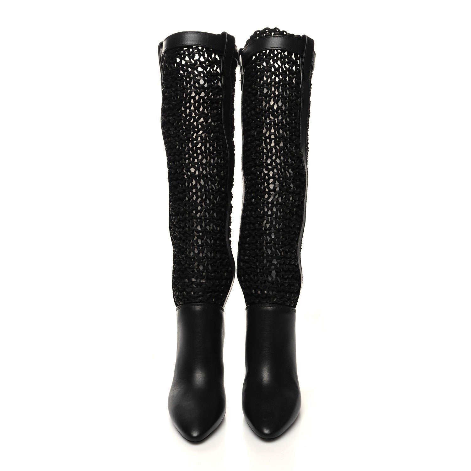 Saint Laurent Calfskin Woven Kim 90 Knee High Boots 35 Black 2 of 7