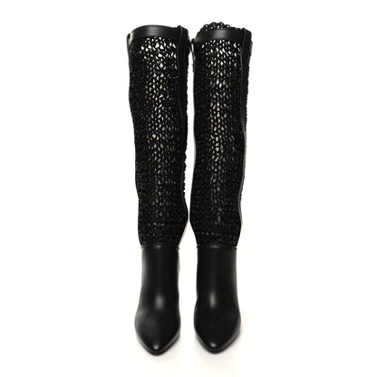 Saint Laurent Calfskin Woven Kim 90 Knee High Boots 35 Black 2 of 7