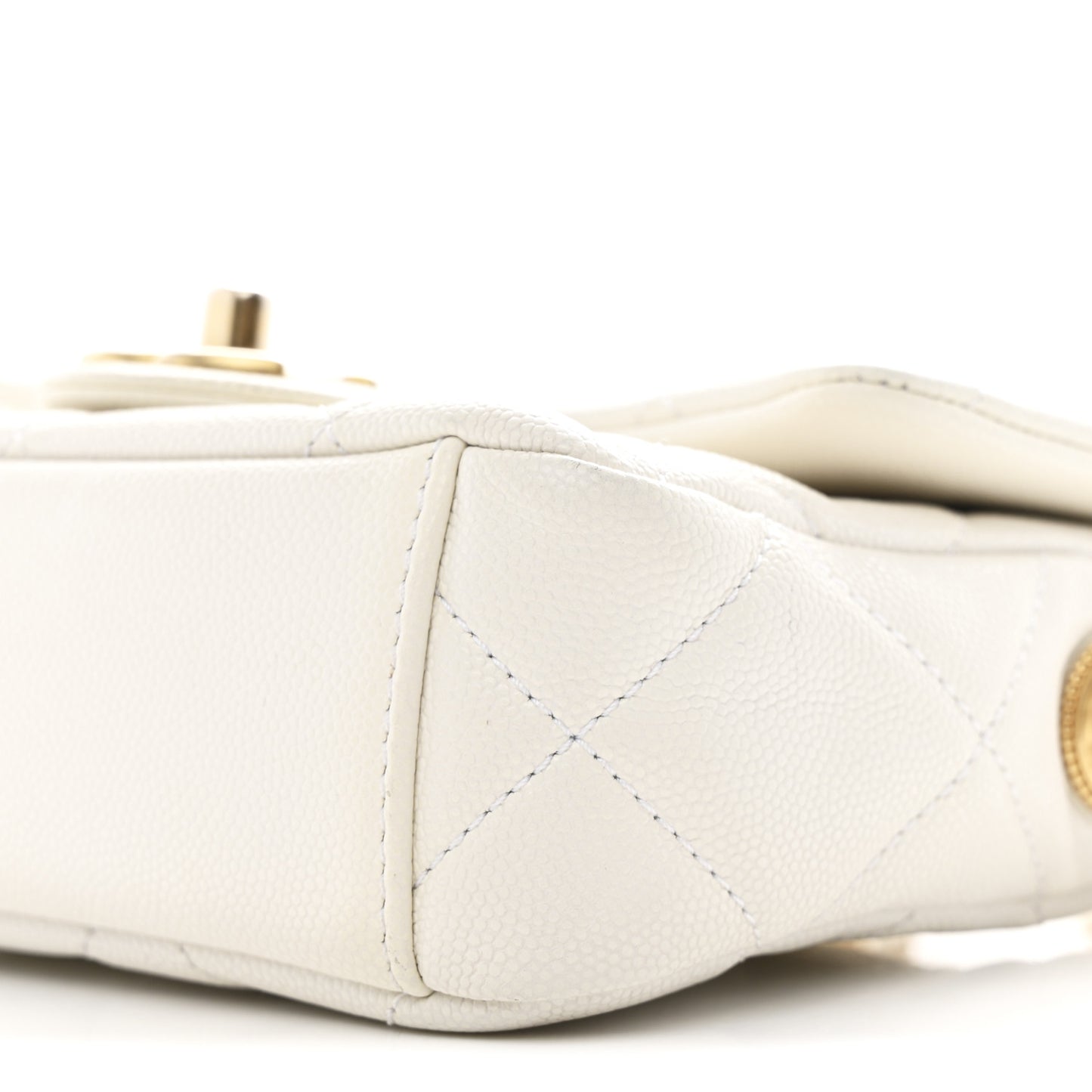 Caviar Quilted Mini Twist Your Buttons Flap White