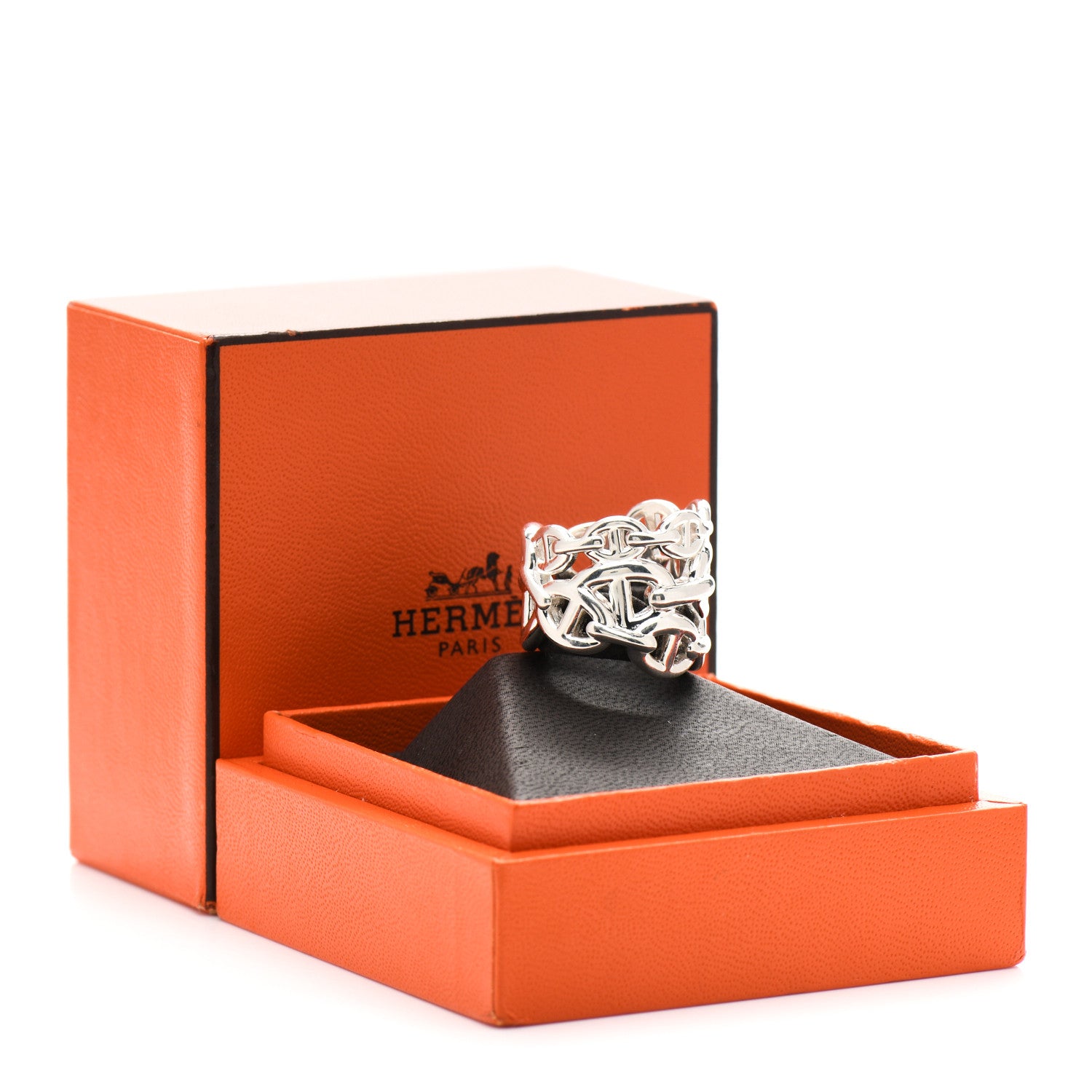 Hermes Sterling Silver GM Chaine d'Ancre Enchainee Band Ring 52 6 5 of 5