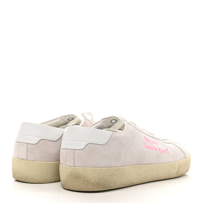 Saint Laurent Distressed Suede Embroidered Mens Court Classic Sneakers 42.5 White Pink 4 of 9