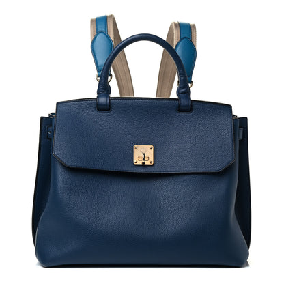 MCM Grained Calfskin Large Milla Convertible Backpack Navy 2 of 10