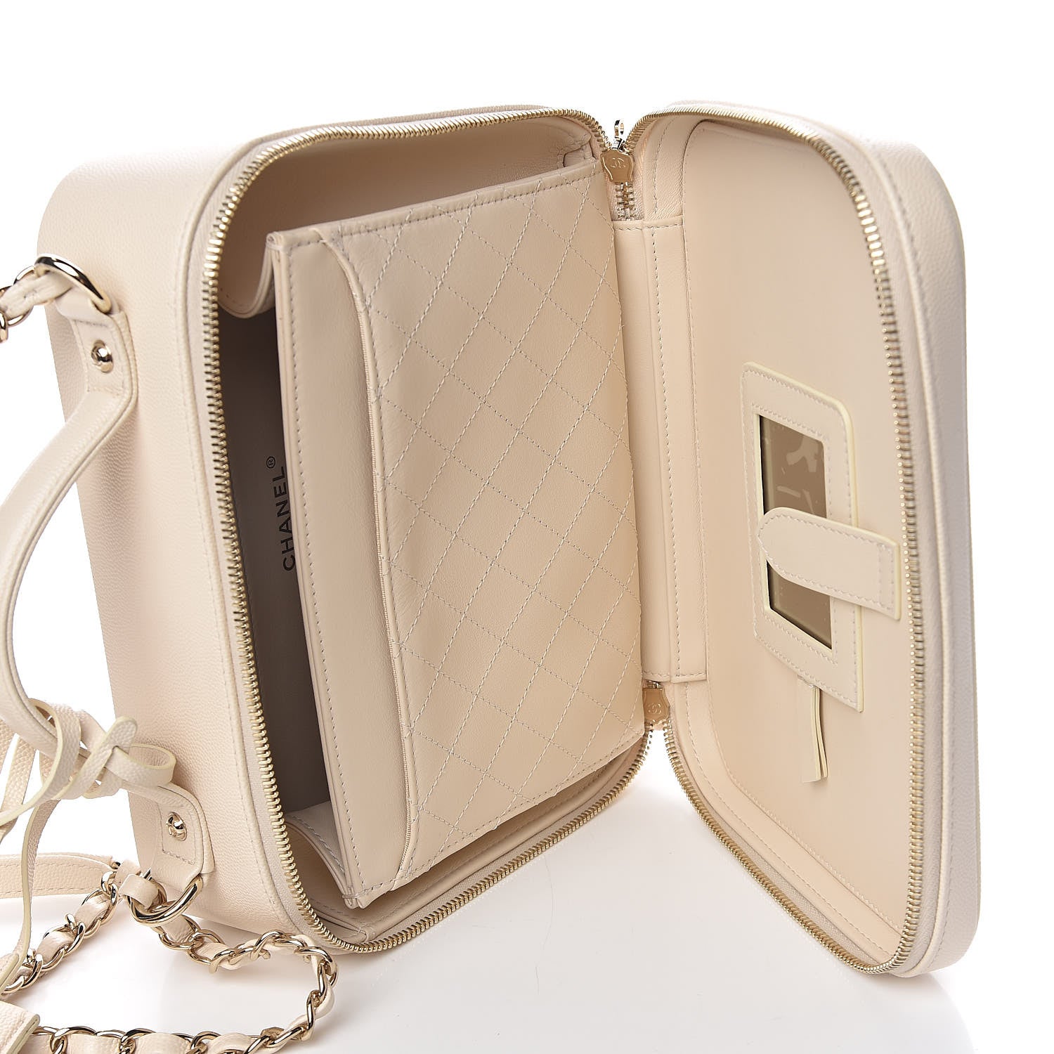 Chanel Caviar Quilted Large CC Filigree Vanity Case Light Beige 6 of 14