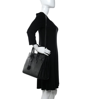 Saint Laurent Patent Crocodile Embossed Small Sac de Jour Black 2 of 9