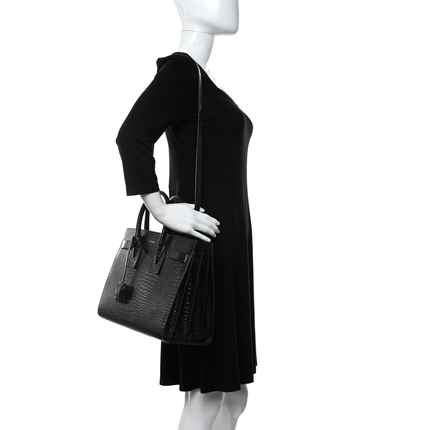 Saint Laurent Patent Crocodile Embossed Small Sac de Jour Dark Green 2 of 11