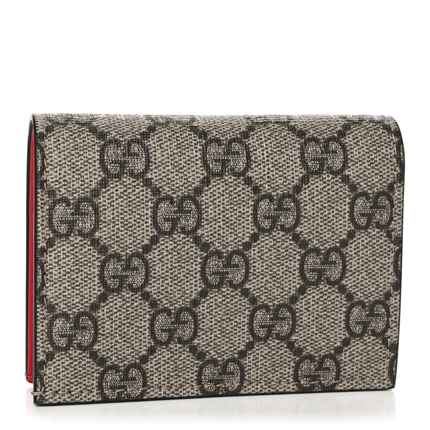 GG Supreme Monogram Bosco Patch Card Case Wallet Beige Malva Hibiscus Red