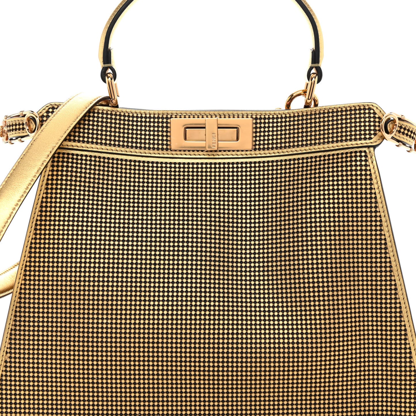 X VERSACE Vitello Laminato Nappa Perforated Fendace FF Baroque Medium Peekaboo I SEE U Satchel Gold