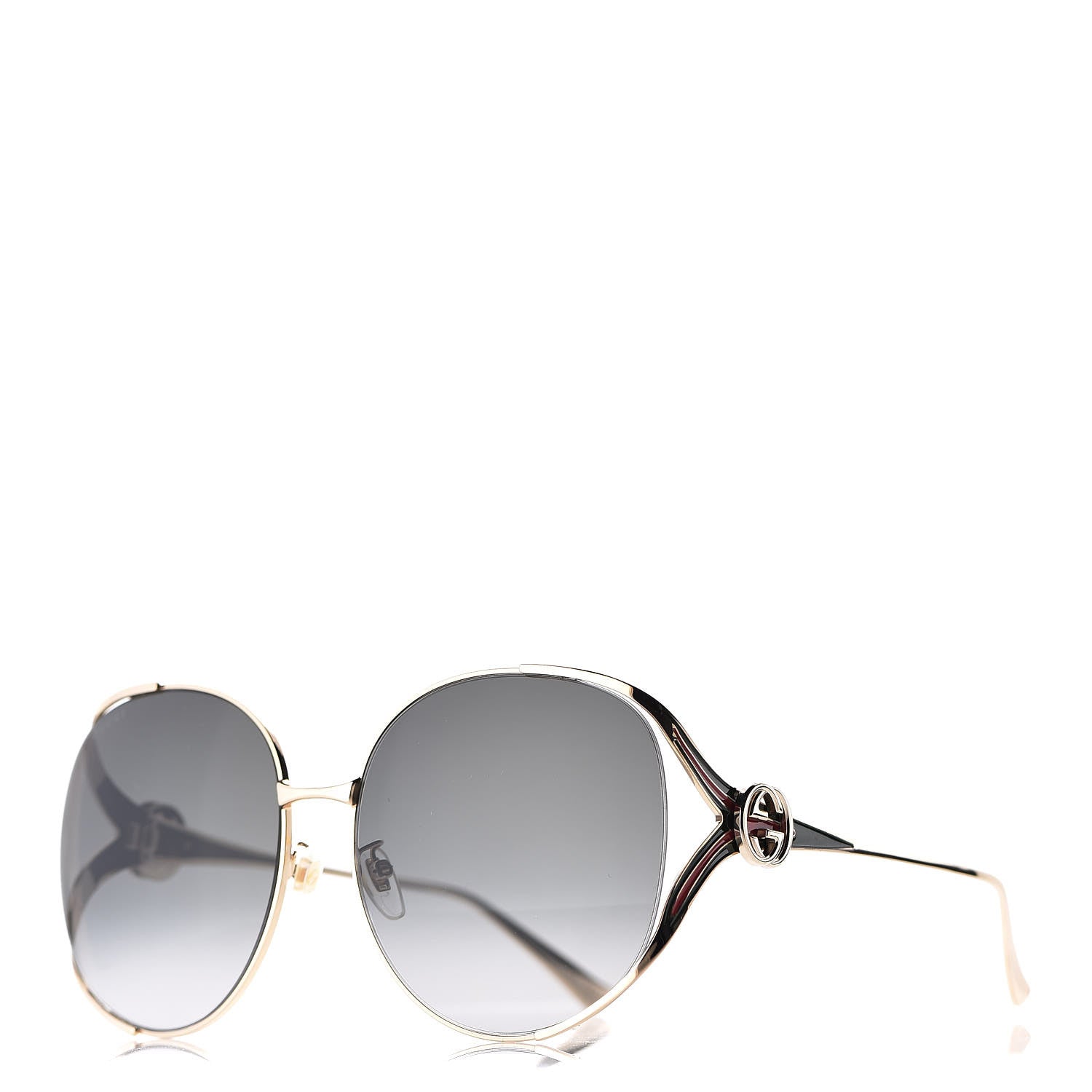 Gucci Metal Oversized Round Frame GG0225S Sunglasses Gold 1 of 9