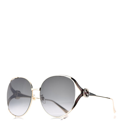 Gucci Metal Oversized Round Frame GG0225S Sunglasses Gold 1 of 9