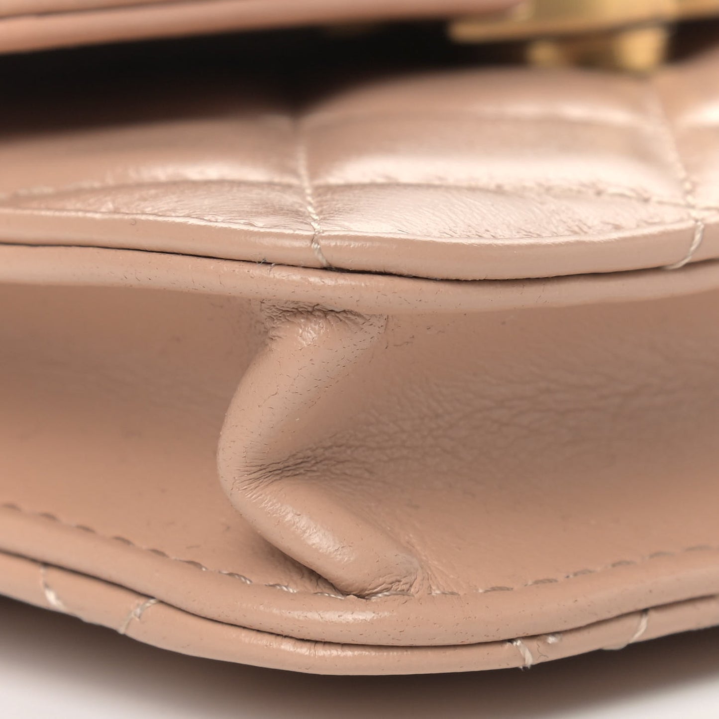 Calfskin Quilted Perfect Fit Coin Purse With Chain Beige