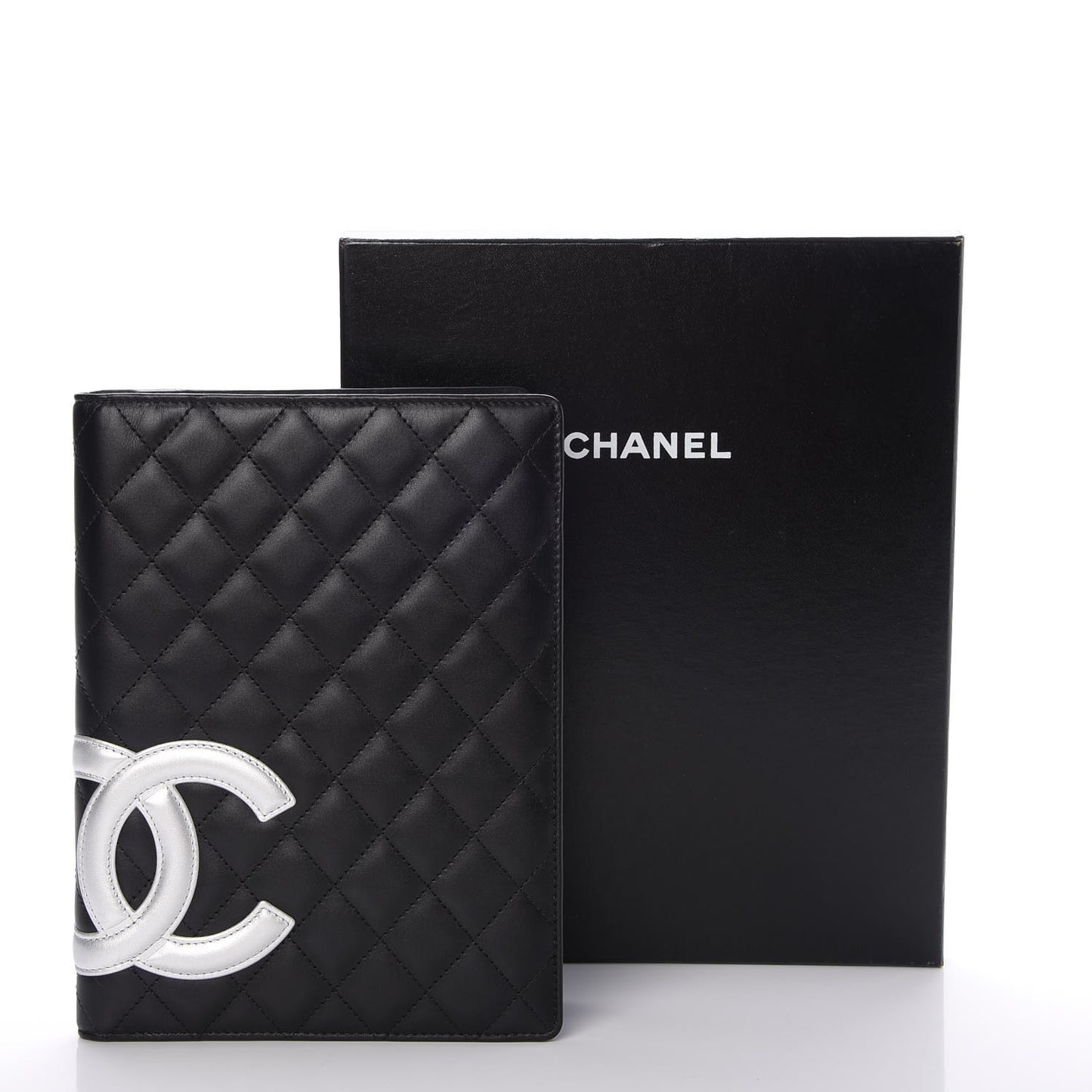 Calfskin Quilted Large Cambon Agenda Planner Black Silver