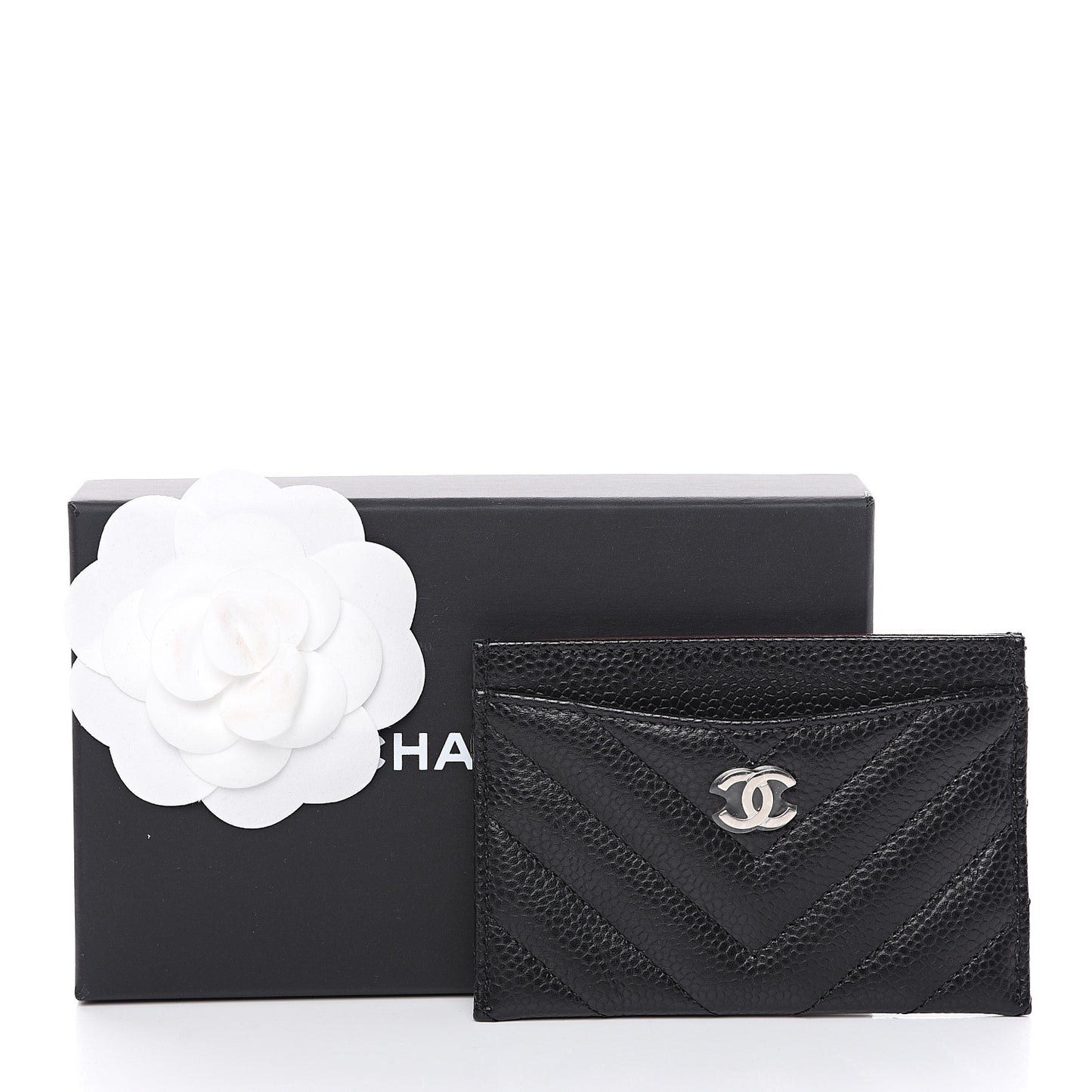Caviar Chevron Quilted Card Holder Black
