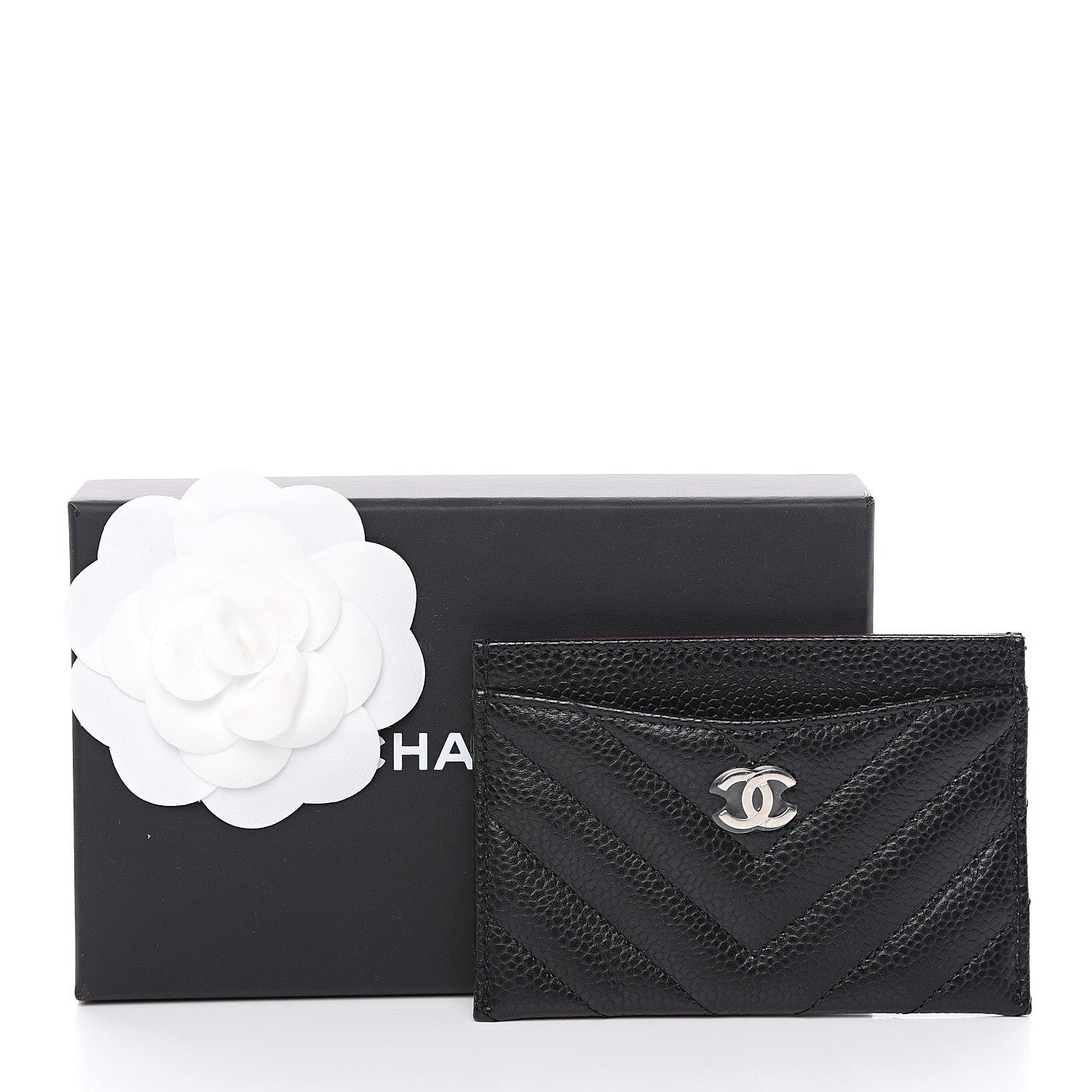 Chanel Caviar Chevron Quilted Card Holder Black 8 of 8