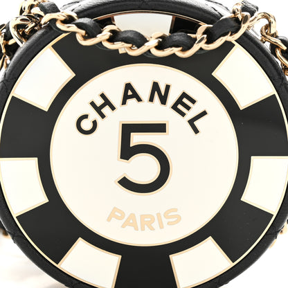 Chanel Lambskin Enamel Quilted Round Poker Chip Clutch With Chain Black White 9 of 11