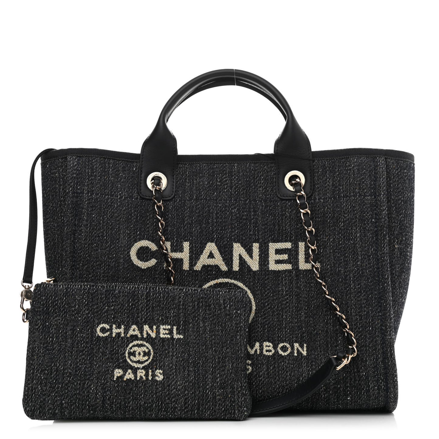 Denim Small Deauville Tote Dark Blue White