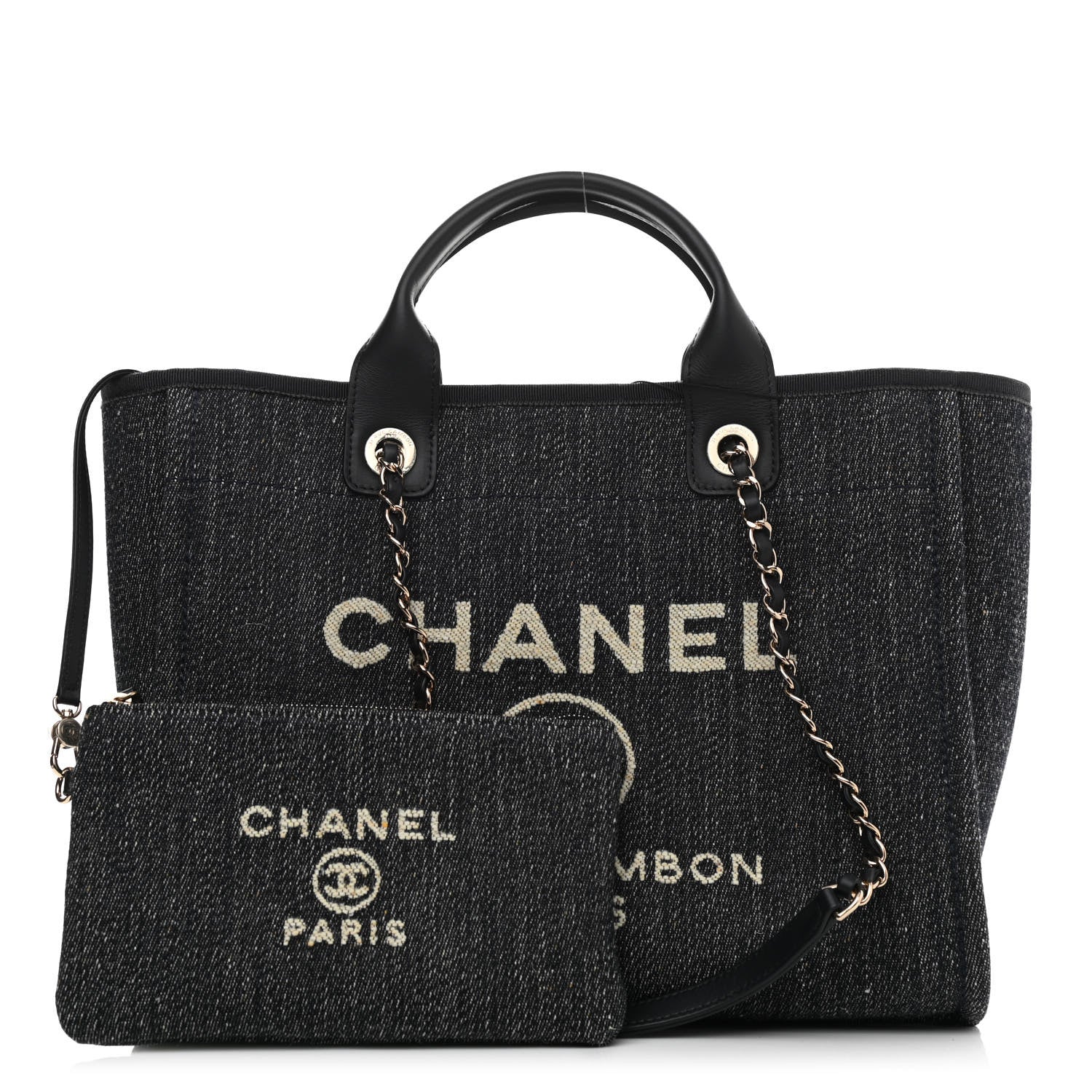 Chanel Denim Small Deauville Tote Dark Blue White 1 of 12