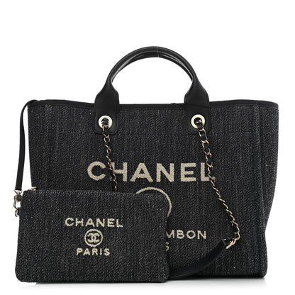 Chanel Denim Small Deauville Tote Dark Blue White 1 of 12