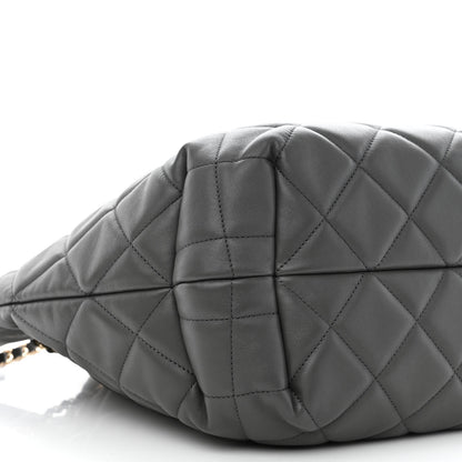 Chanel Lambskin Quilted CC Dweller Drawstring Tote Grey 9 of 10