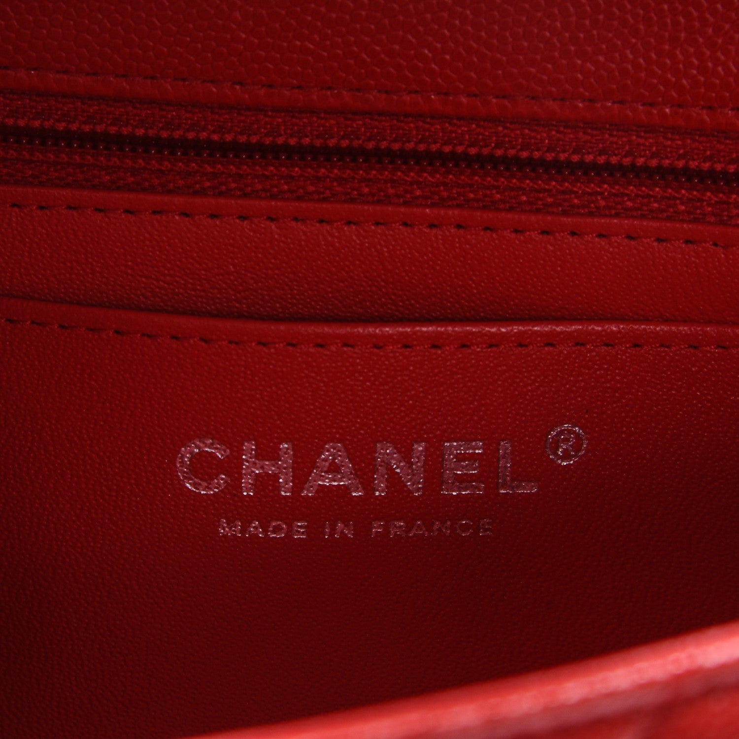 Chanel Caviar Chevron Quilted Mini Rectangular Flap Red 6 of 7