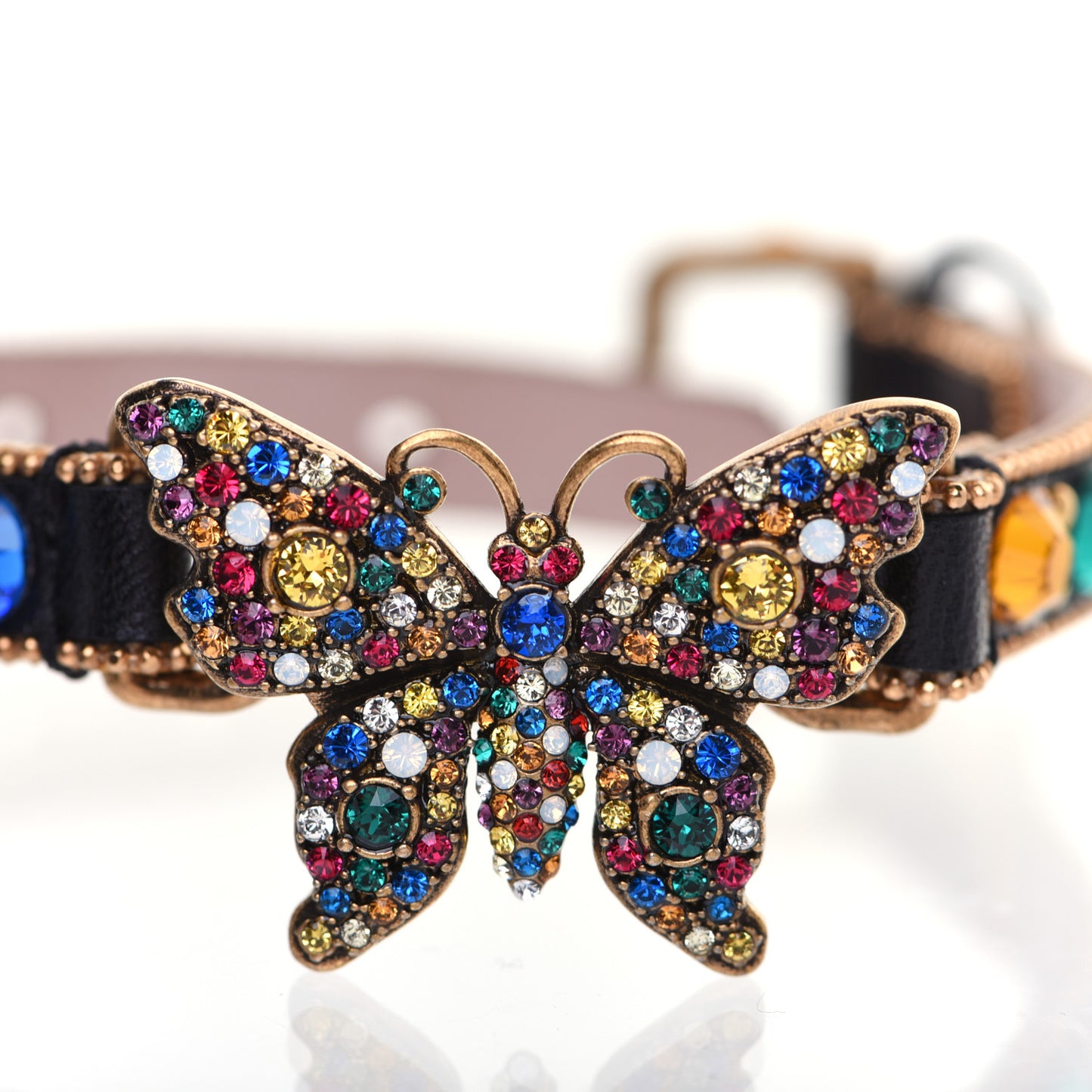 Calfskin Crystal Butterfly Bracelet Multicolor
