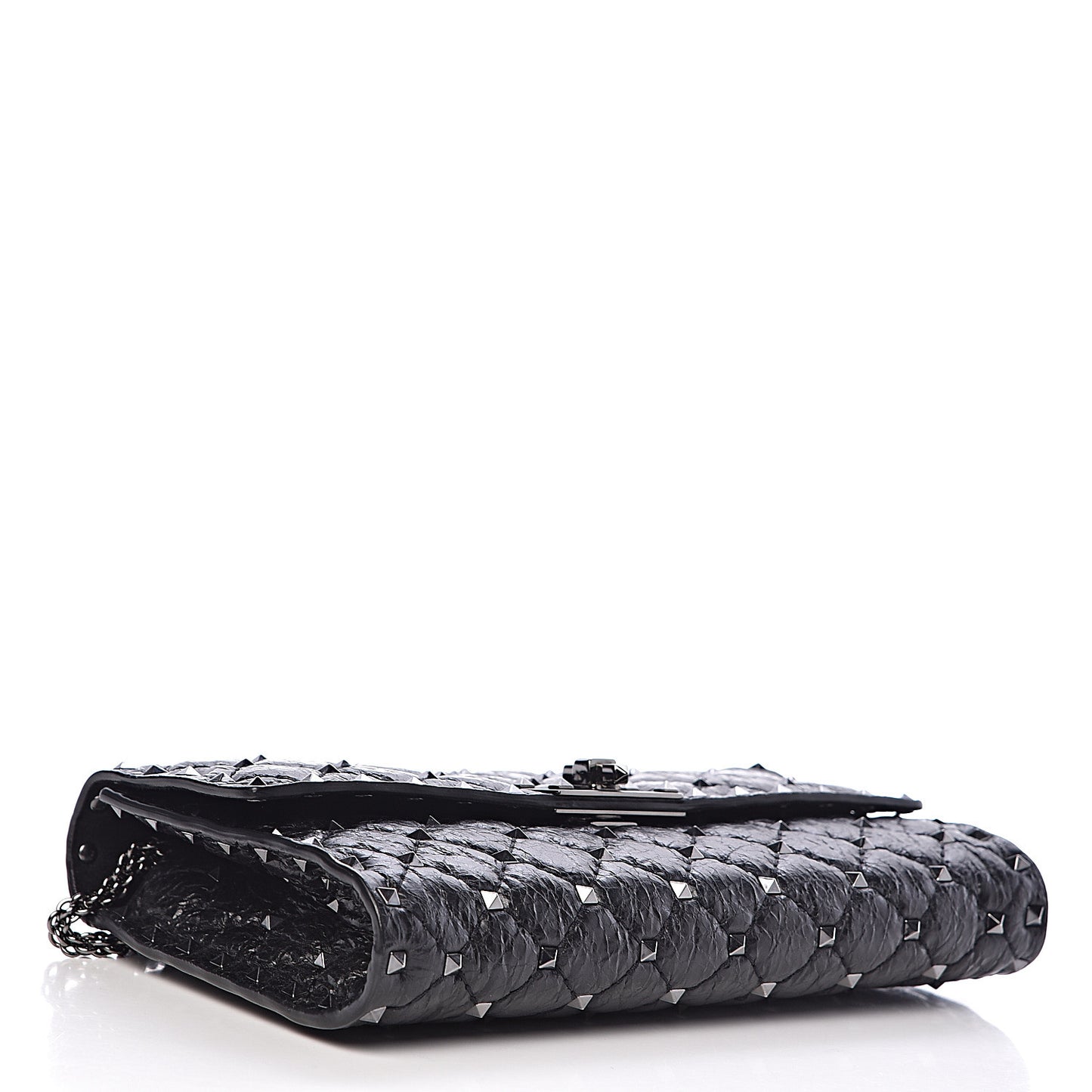Craquele Nappa Rockstud Spike Wallet on Chain Black