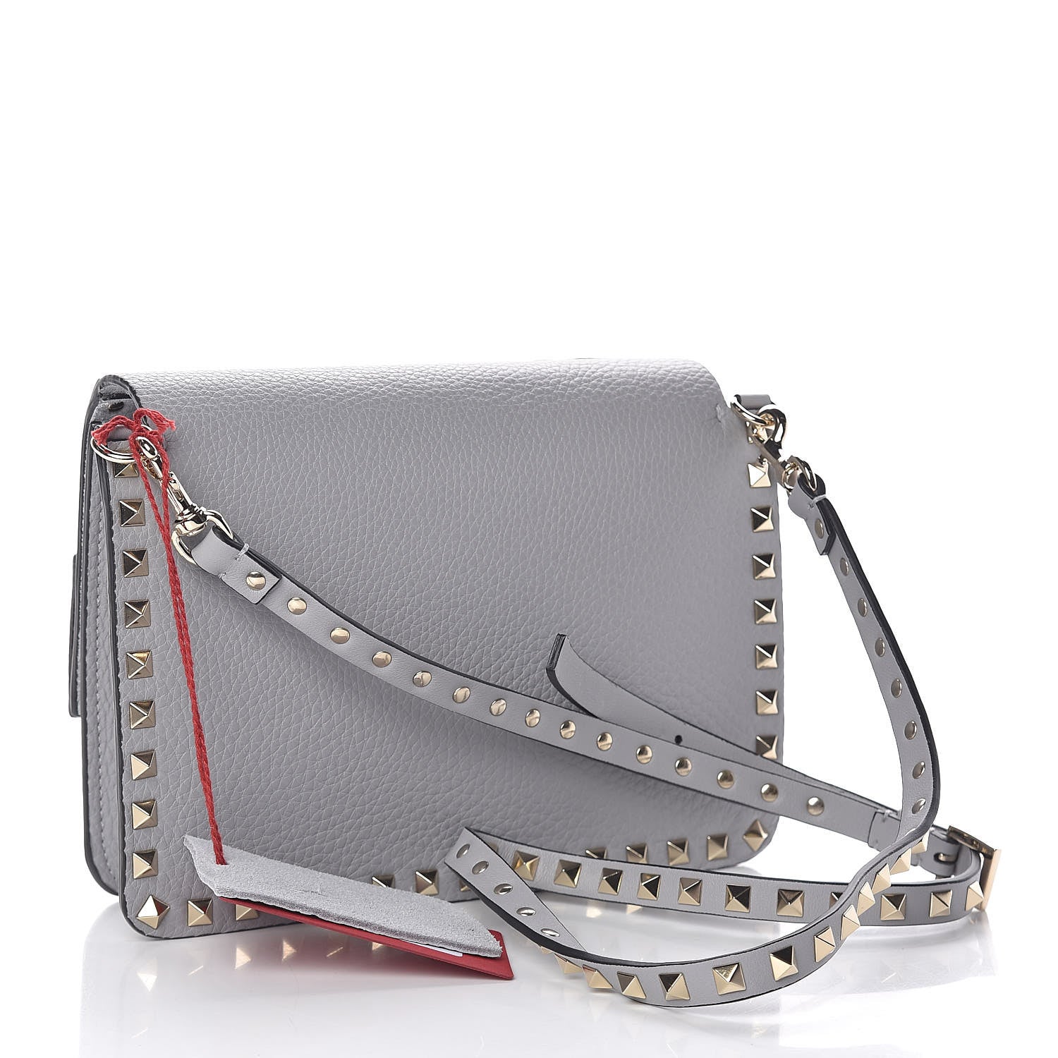 Valentino Garavani Pebbled Calfskin Rockstud Side Slip Crossbody Pastel Grey 3 of 10