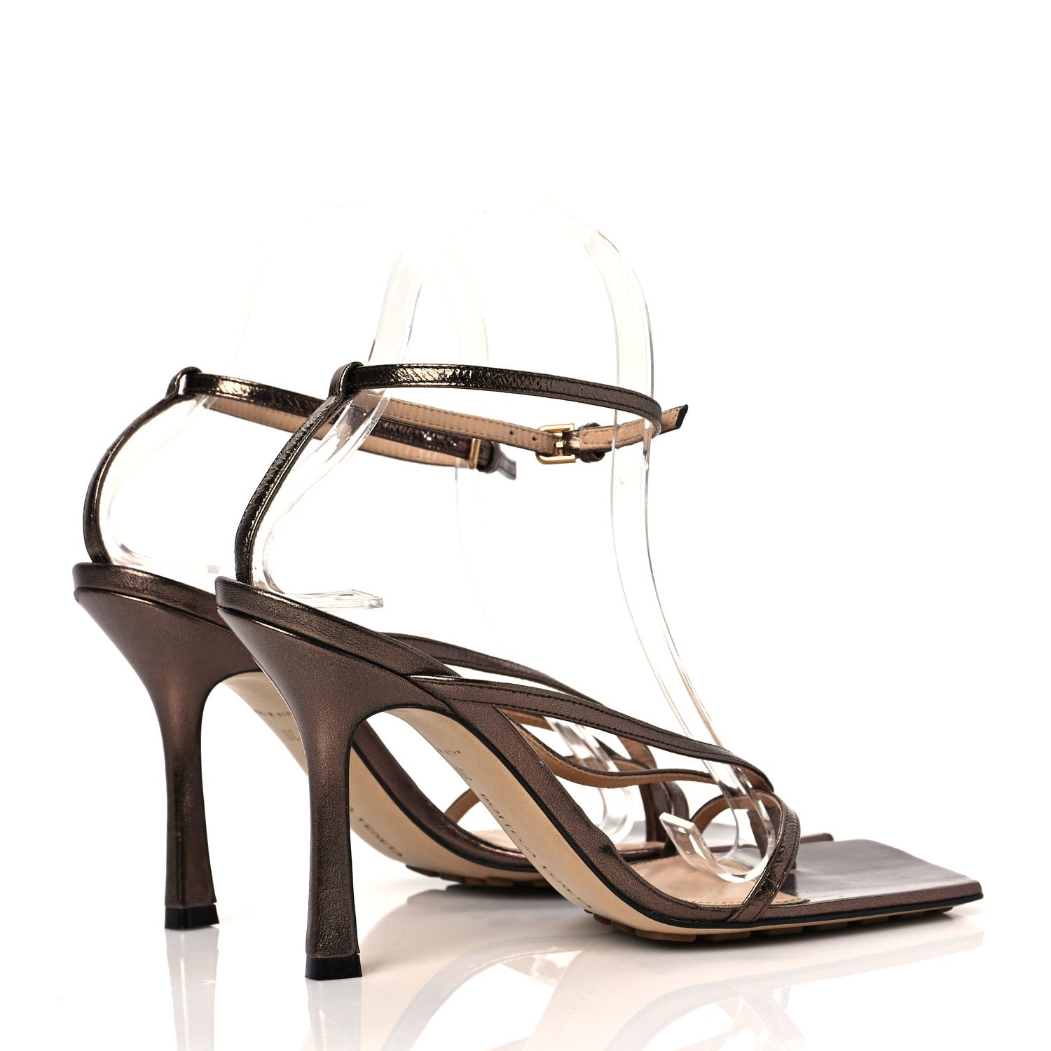 Bottega Veneta Metallic Lambskin Stretch Multi Strap 90mm Sandals 38 Fondant 4 of 7
