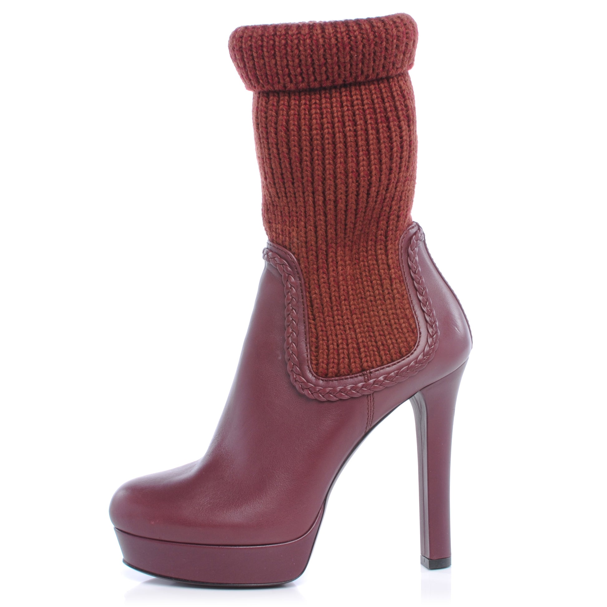 Gucci Leather Knit Platform Boots Heels 36.5 1 of 5