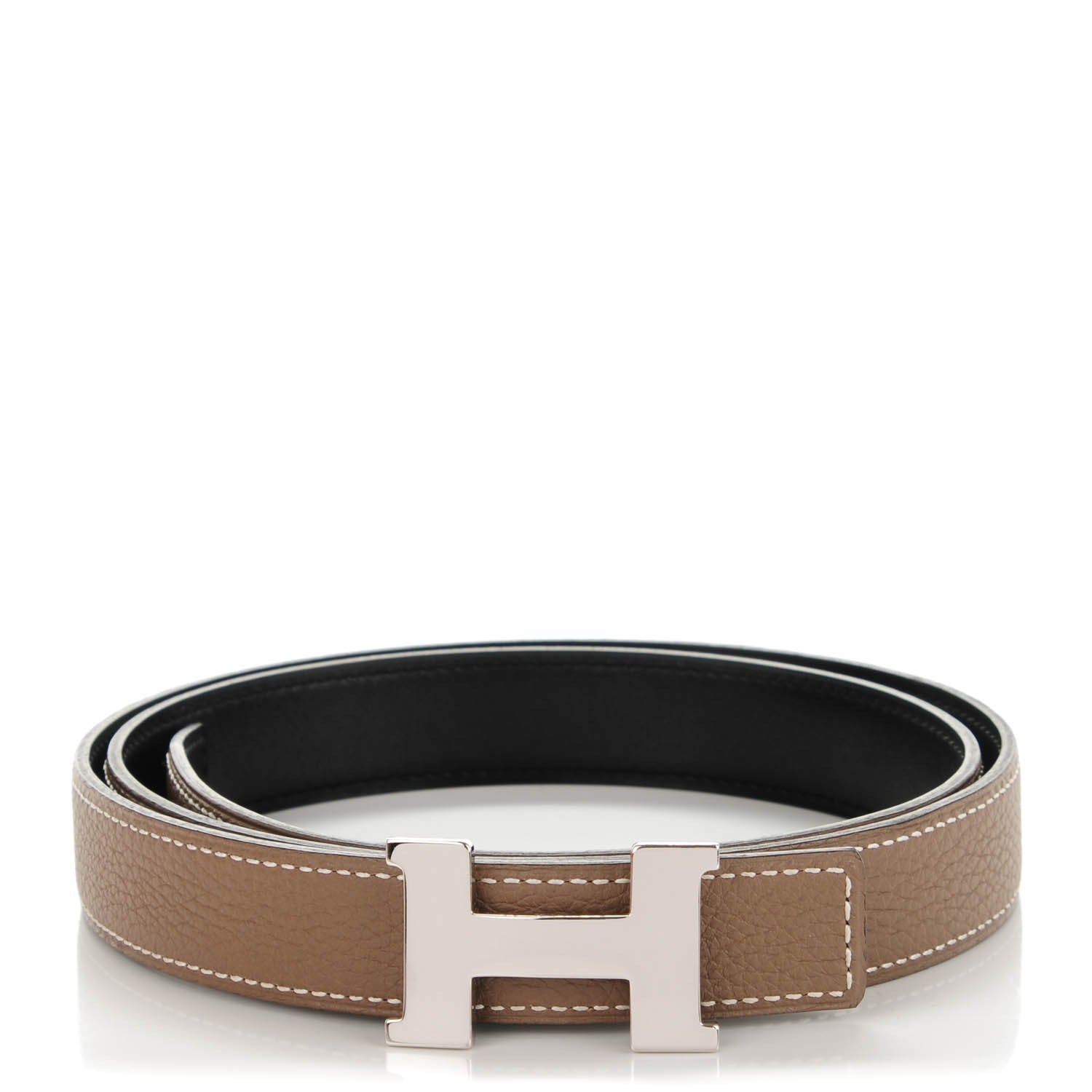 Hermes Box Togo 24mm Constance H Belt 90 Black Etoupe 1 of 7