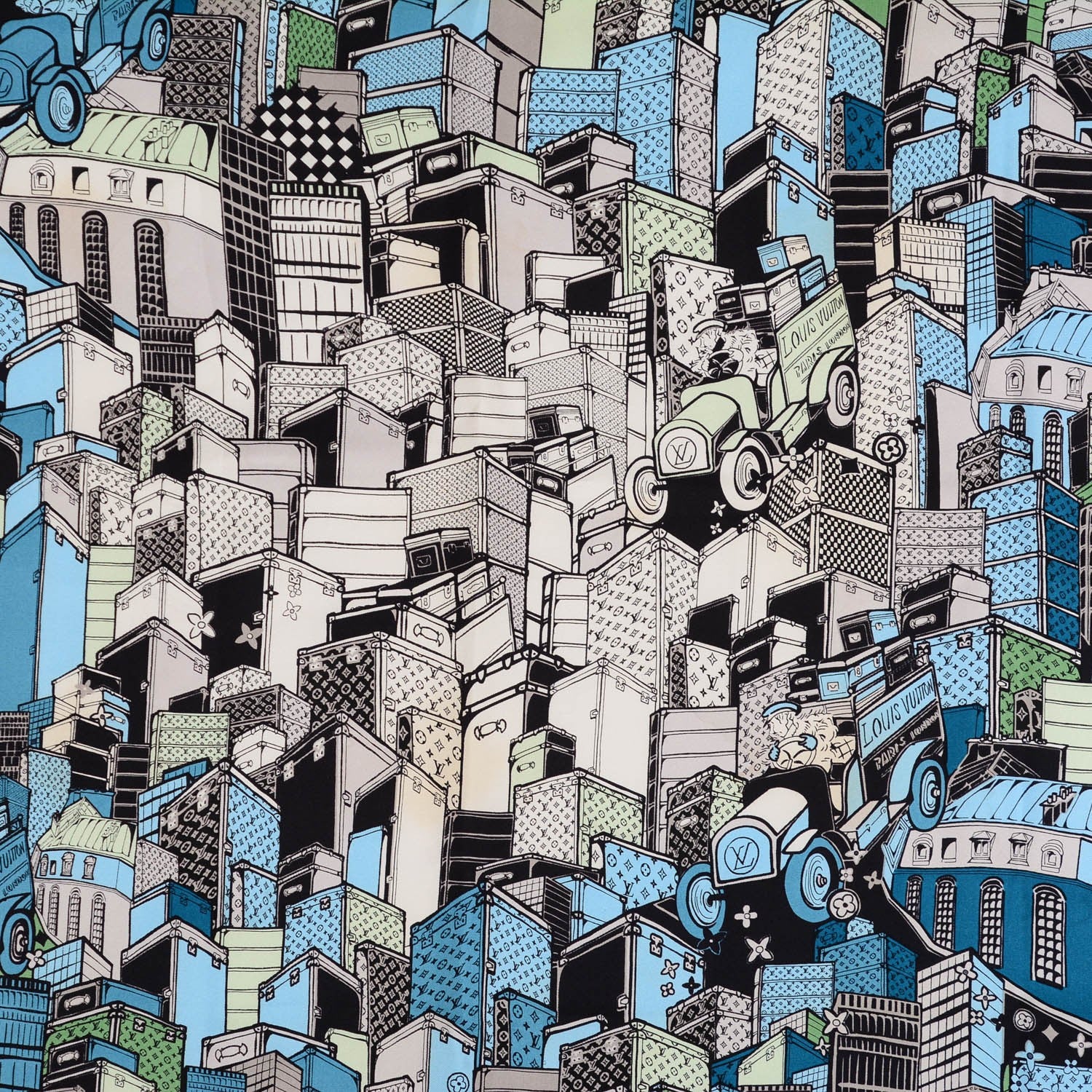 Louis Vuitton Silk Carre Downtown Square Scarf Blue 1 of 5