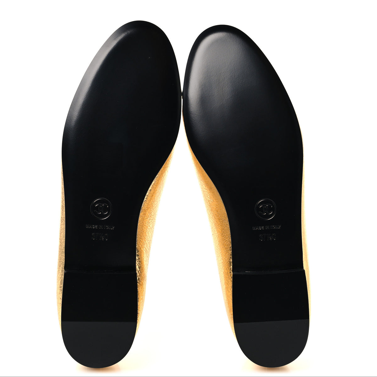 Chanel Metallic Crackled Laminated Calfskin CC Cap Toe Ballerina Flats 37.5 Gold Silver 6 of 10