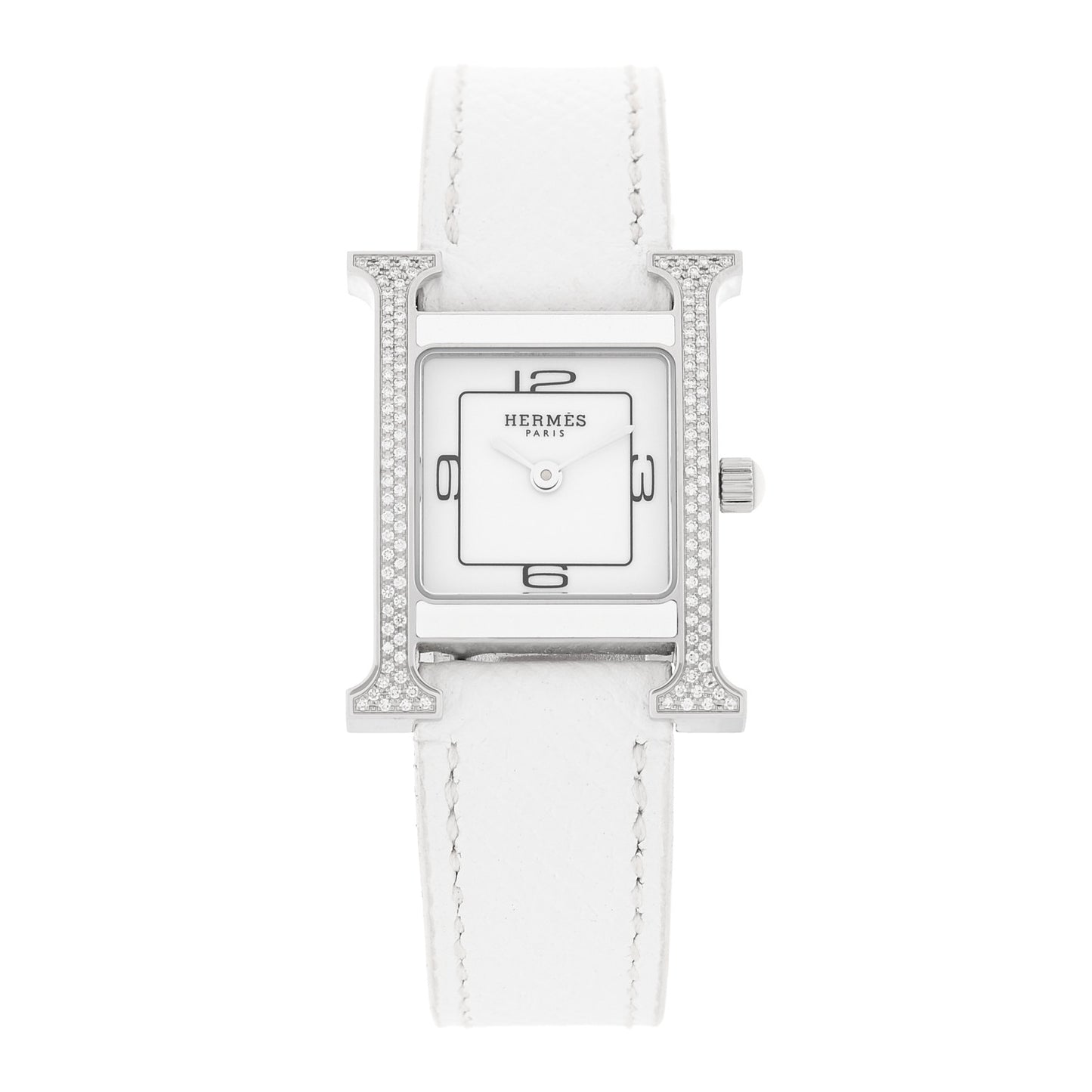 Stainless Steel Epsom Diamond Lacquer 21mm Heure H Hour Double Jeu Quartz Watch Blanc