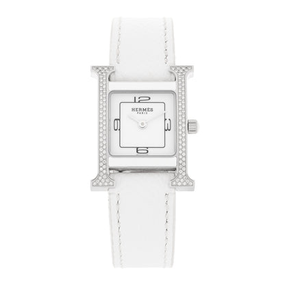 Hermes Stainless Steel Epsom Diamond Lacquer 21mm Heure H Hour Double Jeu Quartz Watch Blanc 1 of 5