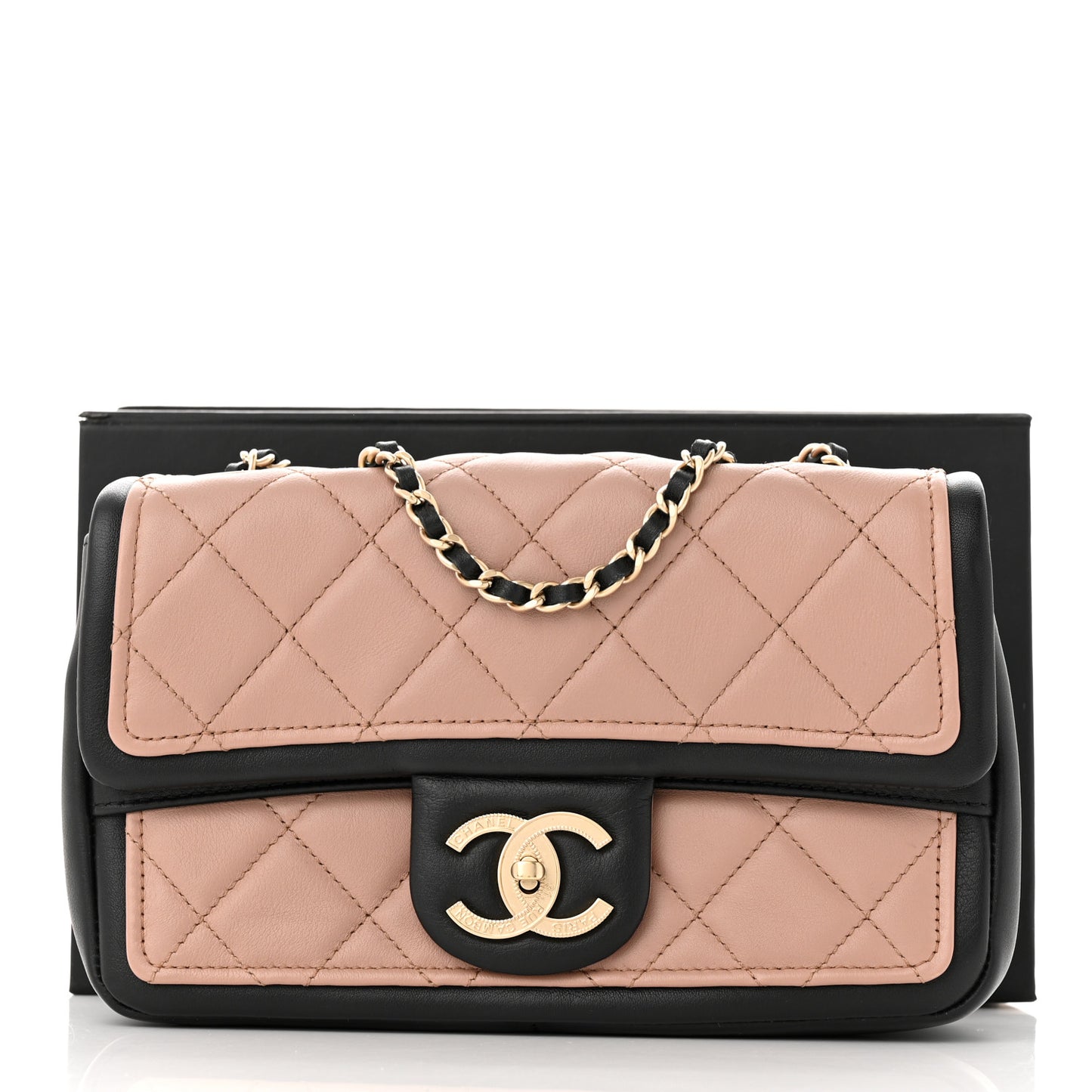 Lambskin Quilted Small Graphic Flap Beige Black