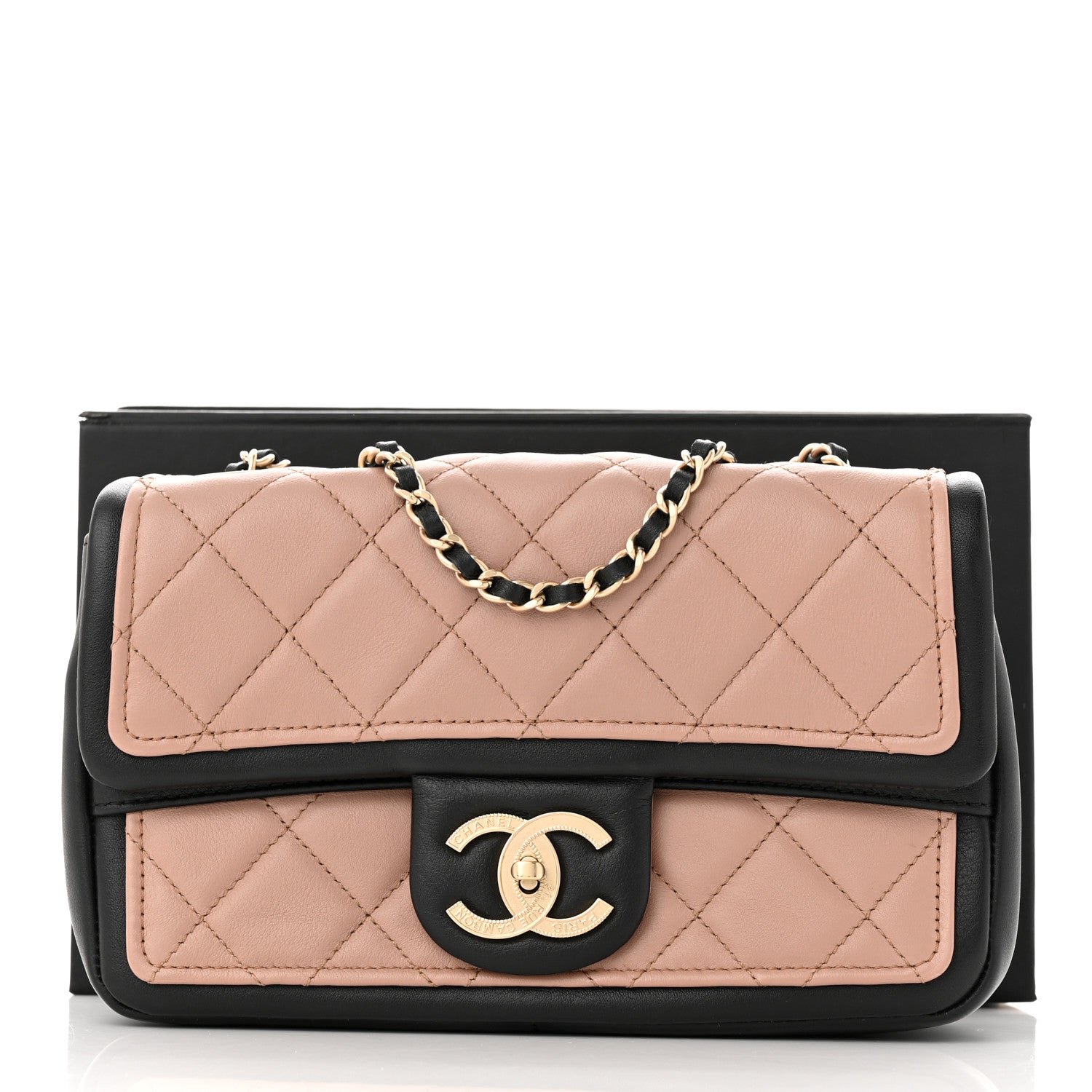 Chanel Lambskin Quilted Small Graphic Flap Beige Black 11 of 11
