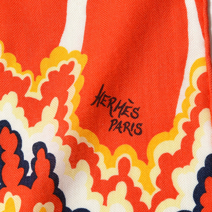 Hermes Cashmere Silk Three Graces Shawl 140 Orange Corail Marine 6 of 7