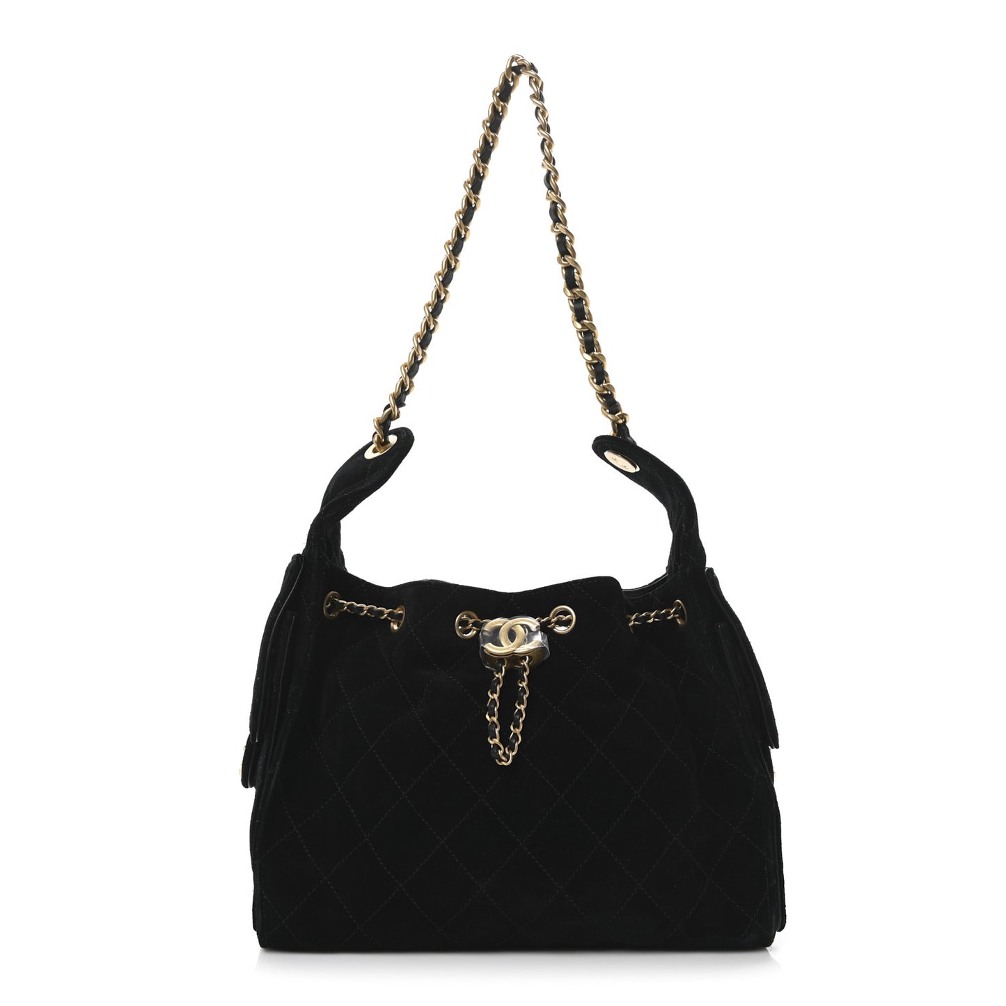 Suede Quilted Small Chanel 25 Handbag Black