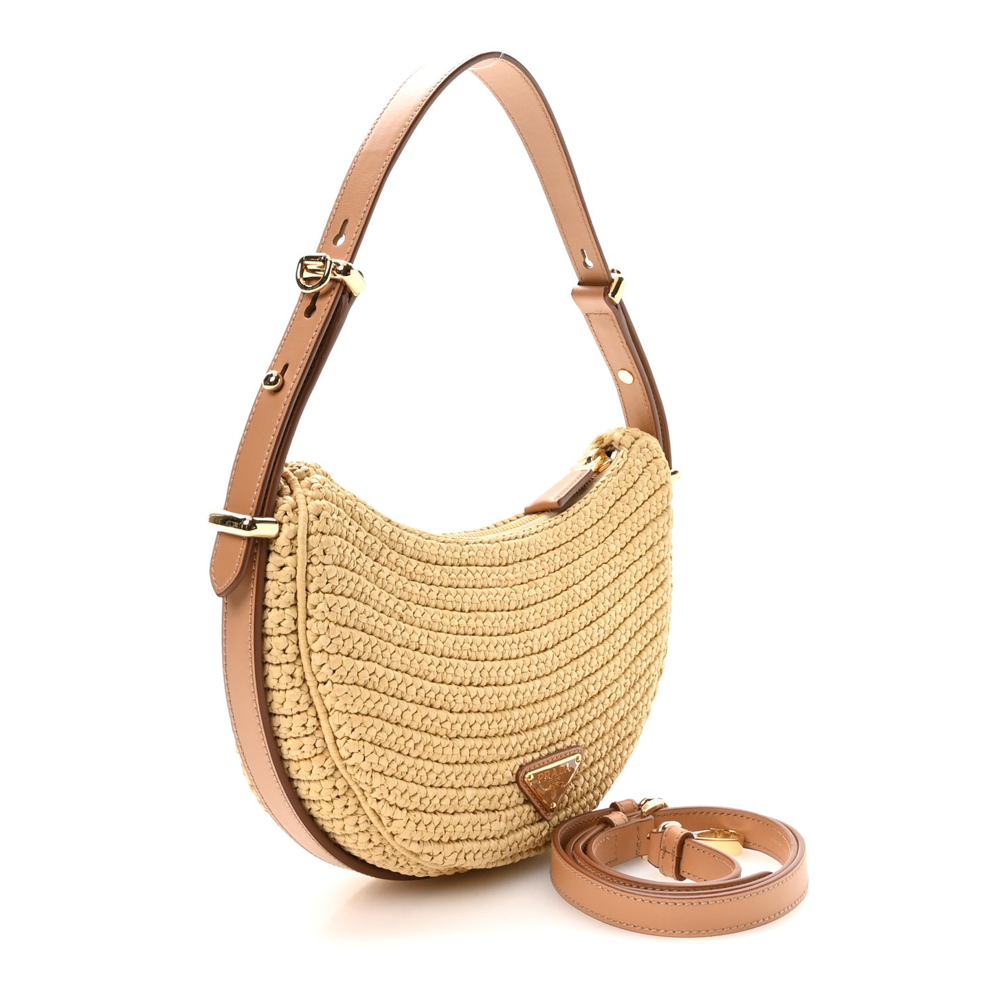 Yarn Raffia Effect Crochet Arque Shoulder Bag Natural